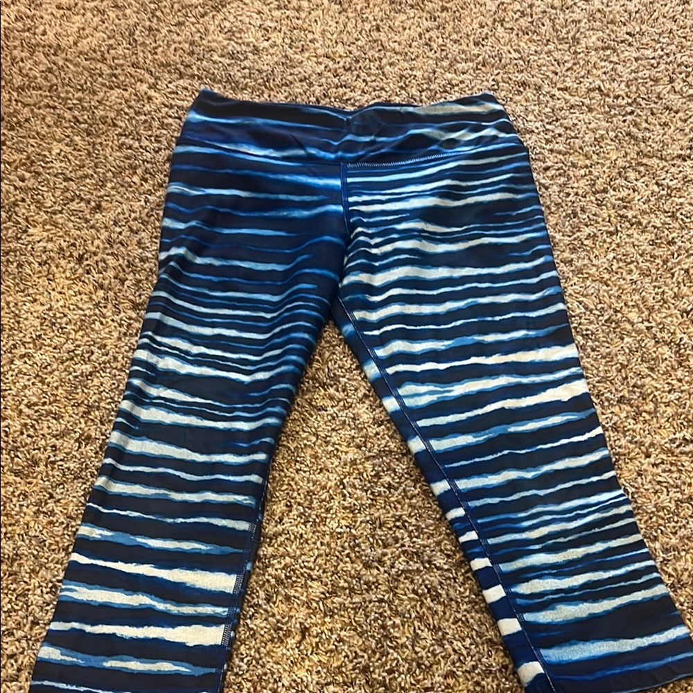 Nike Blue and White Leggings with Striped Design